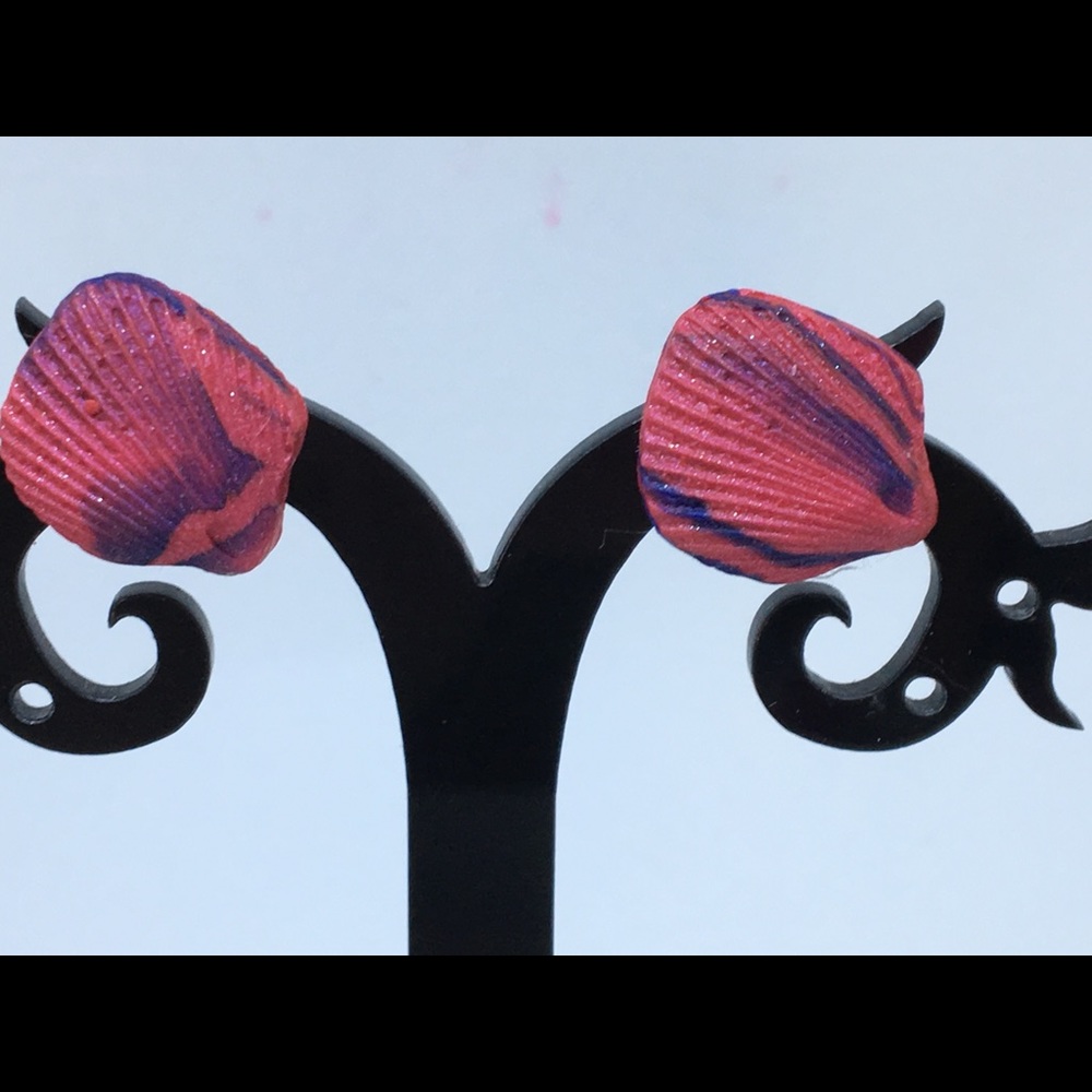 Unique Handmade Polymer Clay Shell Post Earrings